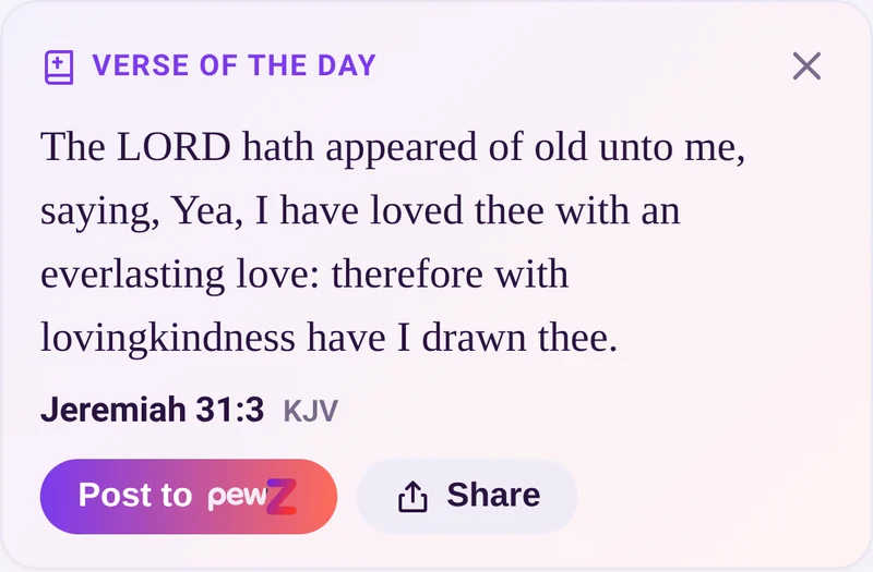 Verse of the Day card showing Jeremiah 31:3 KJV